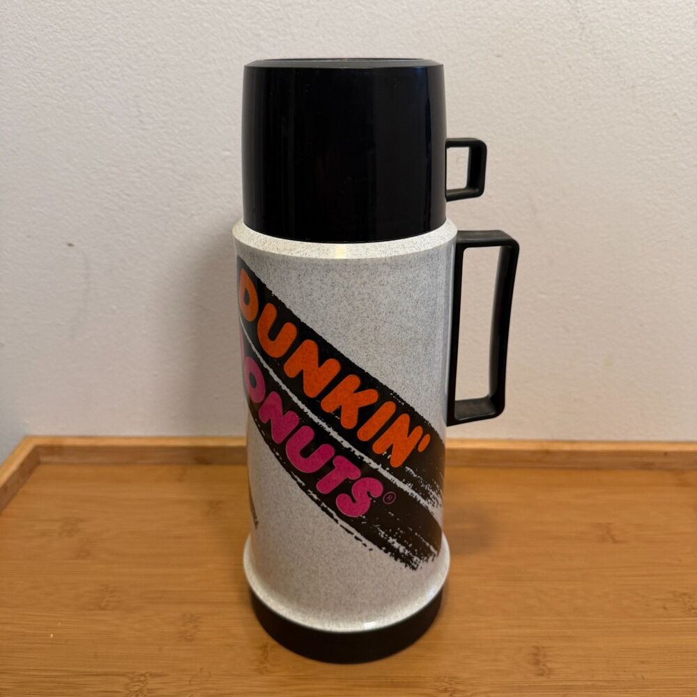 Vintage Dunkin Donuts Thermos Glass Lined Made Canada Coffee Advertising